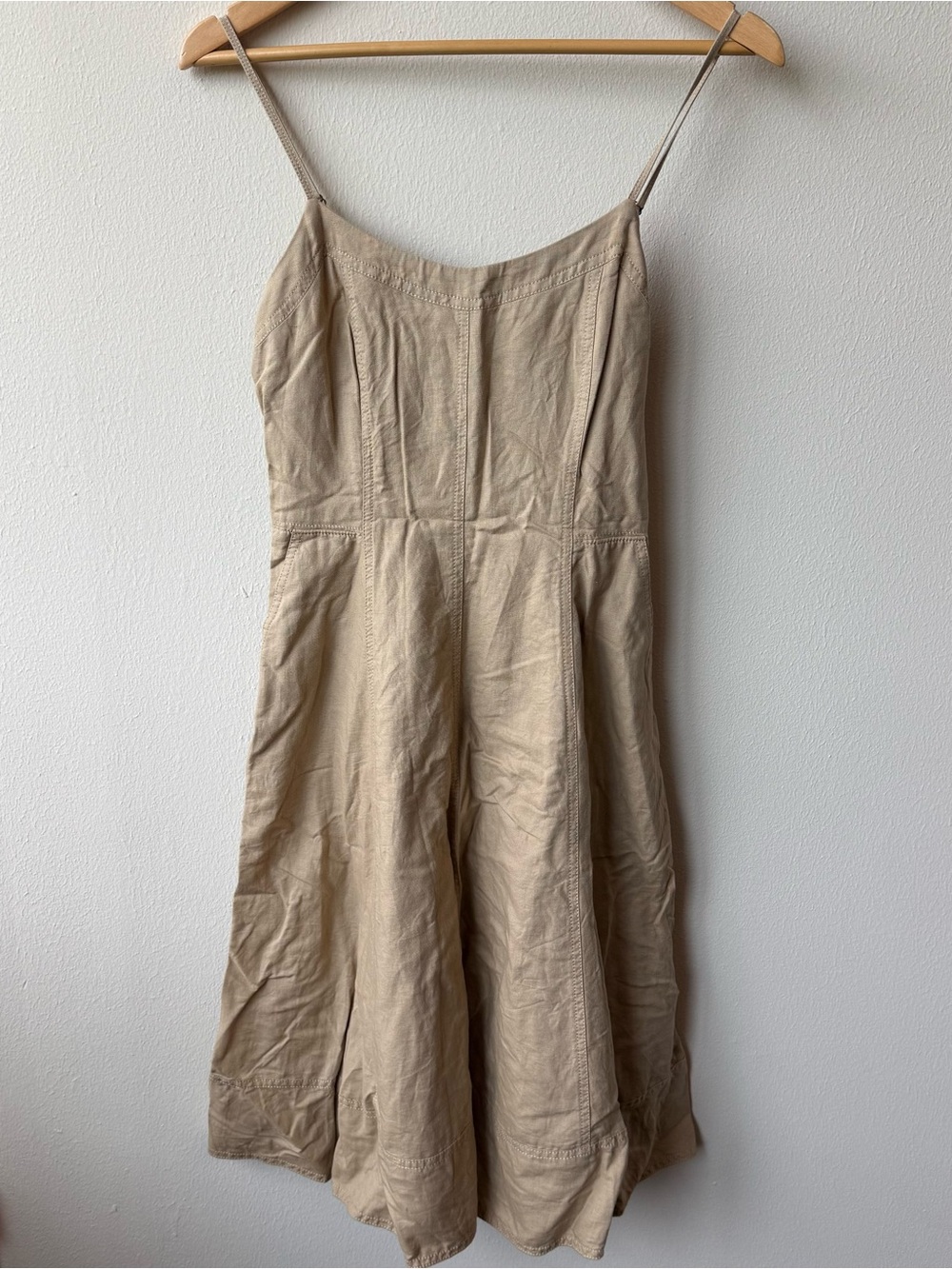 Banana Republic Linen Cotten Blend Fit and Flare Midi Beige Dress